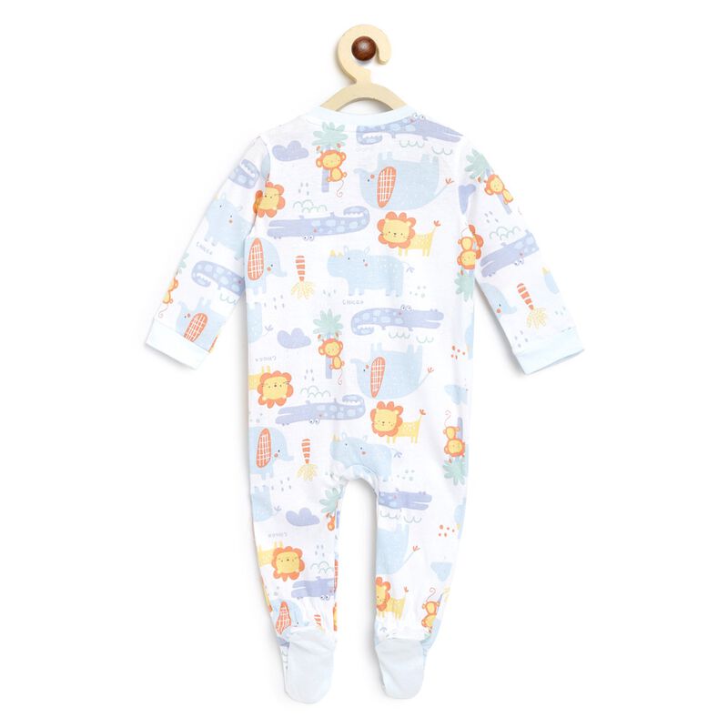 Boys Light Blue Printed Front Opening Babysuit image number null